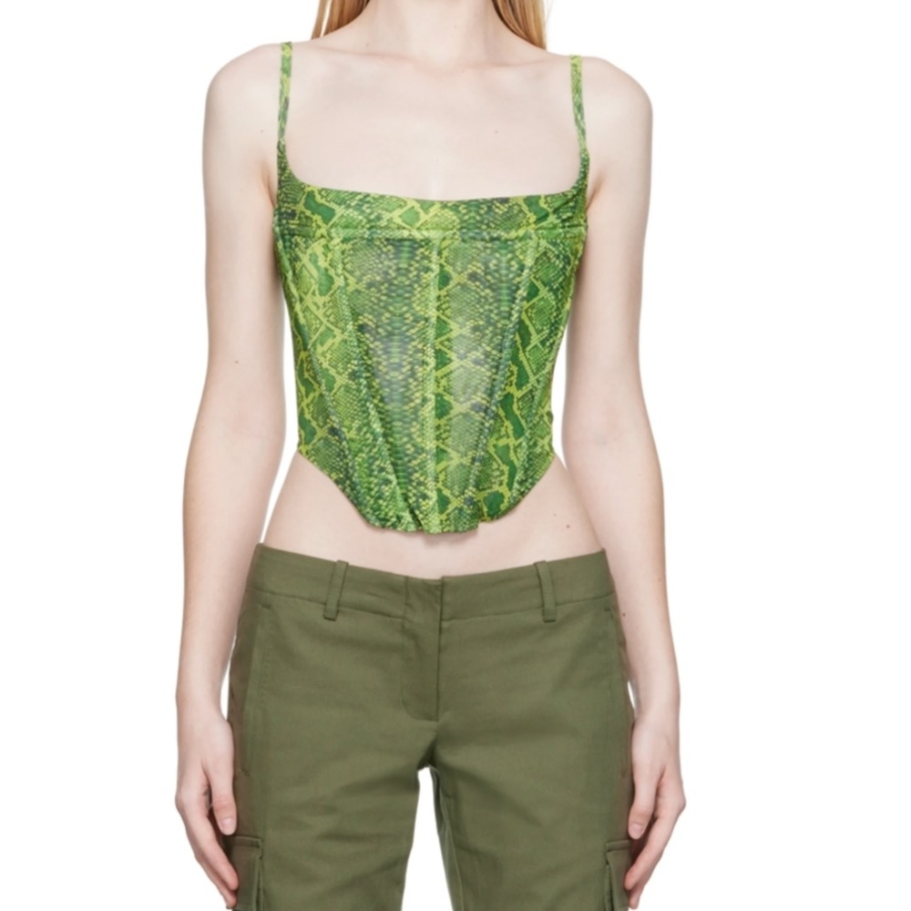 Miaou Green Snakeskin Corset Top